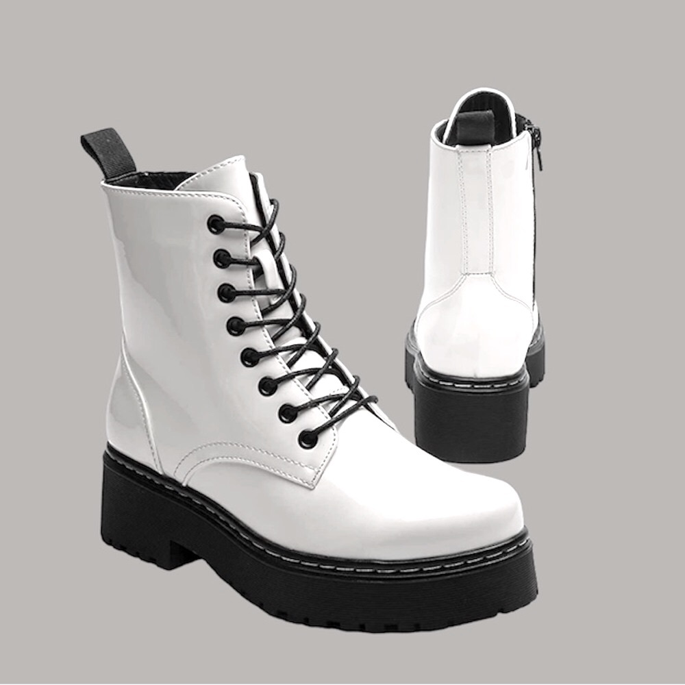 🛑BOGO🆕Trendy-Chic White Patent Chunky Boot